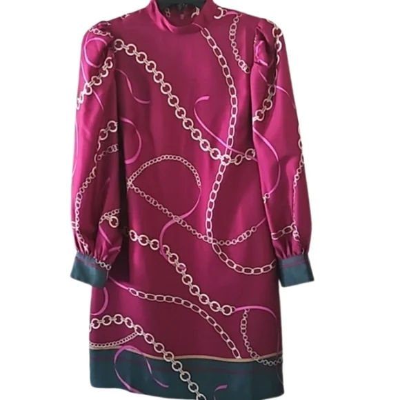 NEW! ANN TAYLOR Chain Print Mock Neck Sheath Mini Dress XSP. - Picture 4 of 8